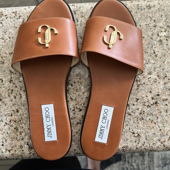 Womens Jimmy Choo Slippers in Size 38 and color dark Tan. Only worn 2 times - Picture 3 of 7